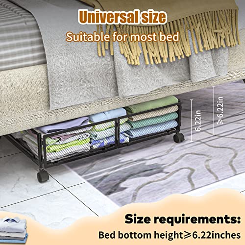 Sephyroth Metal Under bed Storage with Wheels,Under Bed Organization Containers for Bedroom Clothes Shoes Toys Book Blankets Quilts -Black(2Pack)