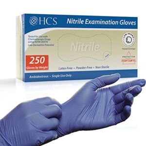 HCS Nitrile Exam Medical Gloves - [250] Rubber Gloves Disposable Latex Free Large - Chemo Rated Nitrile Disposable Gloves - Guantes Desechables De Nitrilo - Nitrile Gloves Large (250/ Box)