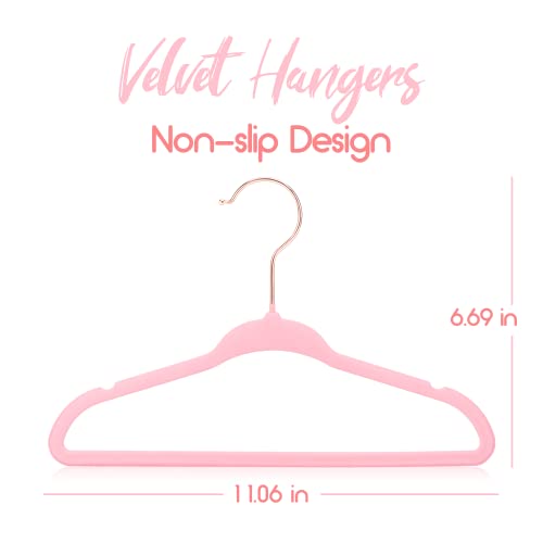 Rose Gold Baby Velvet Hangers 30 Pcs & 6 Closet Organizer Dividers, Non-Slip Kids Hangers, Pink