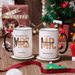 AW BRIDAL Mr and Mrs Gifts 12 OZ Ceramic Mug Set of 2, Novelty Coffee Mugs | Bachelorette Bridal Shower Gift For Bride, Engagement Newlywed Anniversary Honeymoon Wedding Gifts for Couple Unique 2023