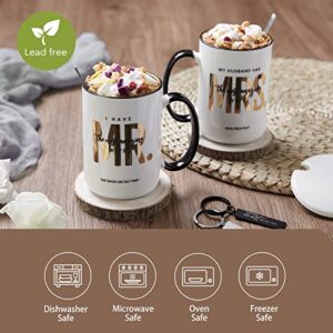 AW BRIDAL Mr and Mrs Gifts 12 OZ Ceramic Mug Set of 2, Novelty Coffee Mugs | Bachelorette Bridal Shower Gift For Bride, Engagement Newlywed Anniversary Honeymoon Wedding Gifts for Couple Unique 2023