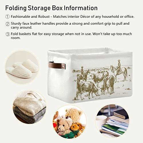 Kigai 1 Pack Storage Basket Western Cow Boys Foldable Storage Box Laundry Hamper with Handle Toy Storage Bin for Home Closet Office Shelf