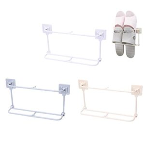 orijoyna wall mounted shoes rack plastic shoes hanger,sticky double layer foldable slippers drain storage rack hanging shoes holder bathroom organizer（3 packs）