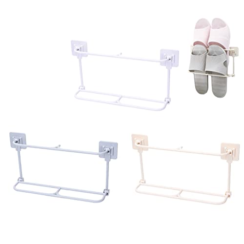 ORIJOYNA Wall Mounted Shoes Rack Plastic Shoes Hanger,Sticky Double Layer Foldable Slippers Drain Storage Rack Hanging Shoes Holder Bathroom Organizer（3 Packs）