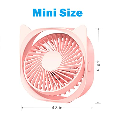 YUNLOVXEE Small Personal USB Desk Fan - 4 Speeds Portable Cute Desktop Table Cooling Mini Fan Powered By USB, Quiet Operation Strong Wind Fan for Room Home Office Outdoor Travel (Pink2)