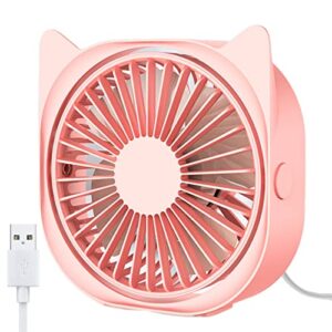 yunlovxee small personal usb desk fan - 4 speeds portable cute desktop table cooling mini fan powered by usb, quiet operation strong wind fan for room home office outdoor travel (pink2)
