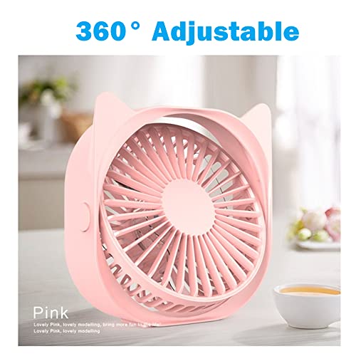 YUNLOVXEE Small Personal USB Desk Fan - 4 Speeds Portable Cute Desktop Table Cooling Mini Fan Powered By USB, Quiet Operation Strong Wind Fan for Room Home Office Outdoor Travel (Pink2)