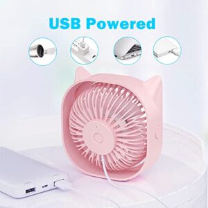 YUNLOVXEE Small Personal USB Desk Fan - 4 Speeds Portable Cute Desktop Table Cooling Mini Fan Powered By USB, Quiet Operation Strong Wind Fan for Room Home Office Outdoor Travel (Pink2)