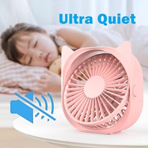 YUNLOVXEE Small Personal USB Desk Fan - 4 Speeds Portable Cute Desktop Table Cooling Mini Fan Powered By USB, Quiet Operation Strong Wind Fan for Room Home Office Outdoor Travel (Pink2)