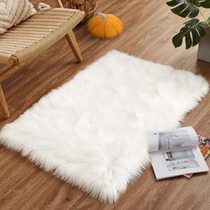 goolela faux fur rug throw rugs small white rug 2x3 sheep skin rug fluffy washable rug for bedroom dorm bedside rug luxury room decor, rectangle