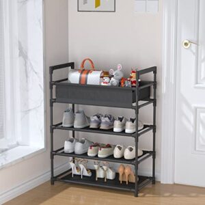 Laiensia 4-Tier Stackable Shoe Rack,turdy Shoe Shelf, Expandable & Adjustable Fabric Non-Woven Fabric Shoe Shelf with Storage Organizer, Black