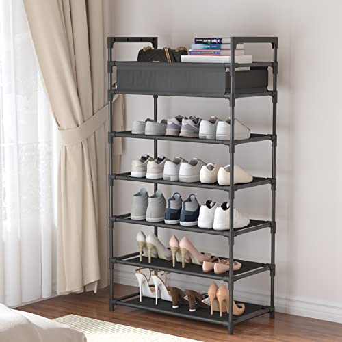 Laiensia 6-Tier Stackable Shoe Rack,turdy Shoe Shelf, Expandable & Adjustable Fabric Non-Woven Fabric Shoe Shelf with Storage Organizer, Black