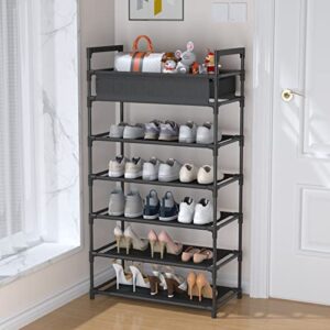 Laiensia 6-Tier Stackable Shoe Rack,turdy Shoe Shelf, Expandable & Adjustable Fabric Non-Woven Fabric Shoe Shelf with Storage Organizer, Black