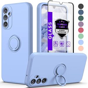 dagoroo for samsung galaxy a14 5g liquid silione with tempered glass screen protector case, galaxy a14 5g with kickstand soft slim shockproof protective cases | anti-scratch microfiber lining (purple)