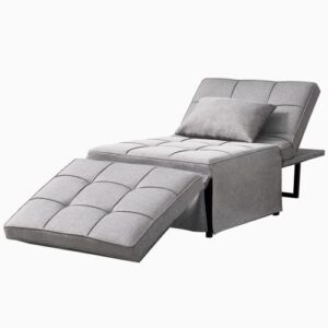 cecer convertible chair bed 4 in 1 | convertible ottoman guest bed with pullout couch sleeper sofa | foldable guest bed for watching tv reading sleeping resting- light grey