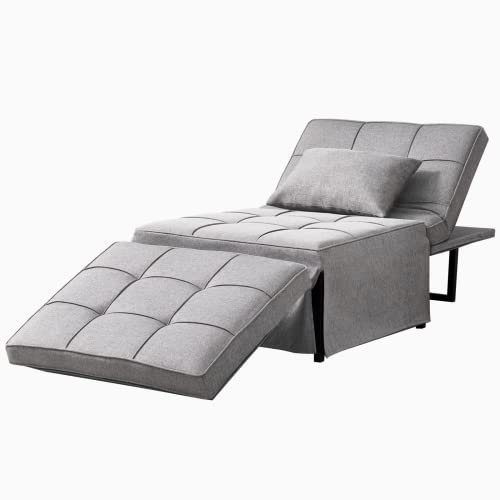 CECER Convertible Chair Bed 4 in 1 | Convertible Ottoman Guest Bed with Pullout Couch Sleeper Sofa | Foldable Guest Bed for Watching TV Reading Sleeping Resting- Light Grey