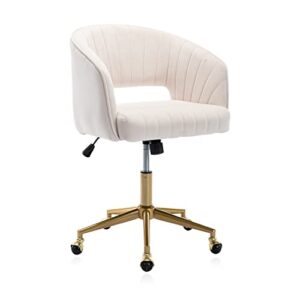 qtivii velvet home office chair, modern office chair with gold base, home office desk chair for living room, bedroom, vanity, study (beige)
