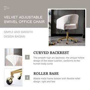 Qtivii Velvet Home Office Chair, Modern Office Chair with Gold Base, Home Office Desk Chair for Living Room, Bedroom, Vanity, Study (Beige)