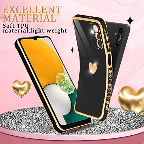 for Samsung Galaxy A13 5G Case with HD Screen Protector with Full Camera Protection, Atump Love Heart Plating Girly Women Cute Soft TPU Luxury Elegant Case for Galaxy A13 5G Case, Black