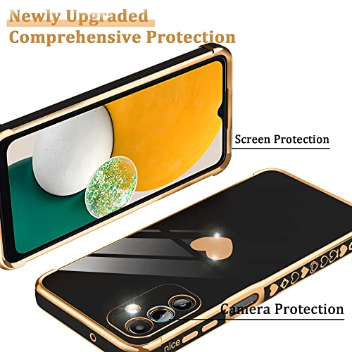 for Samsung Galaxy A13 5G Case with HD Screen Protector with Full Camera Protection, Atump Love Heart Plating Girly Women Cute Soft TPU Luxury Elegant Case for Galaxy A13 5G Case, Black
