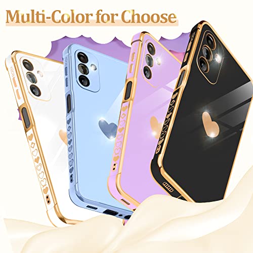 for Samsung Galaxy A13 5G Case with HD Screen Protector with Full Camera Protection, Atump Love Heart Plating Girly Women Cute Soft TPU Luxury Elegant Case for Galaxy A13 5G Case, Black