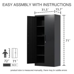 LUCYPAL Metal Garage Storage Cabinet with 2 Doors, 70.8’’Steel Lockable Tool Cabinets with 4 Adjustable Shelves,File Cabinet for Office,Home,Garage,Gym,School,Black