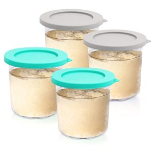 arcoolor pint containers with silicone lids 4 pack replacement for ninja creami, compatible with nc299amz & nc300s series ice cream maker with e-cookbook, airtight & dishwasher safe (mint, grey)