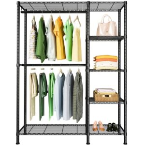 ulif f2 closet garment rack, 5 tiers heavy duty clothes storage organizer with 2 hanger rods for bedroom, free-standing and height adjustable, 44.8”l x 14.5”d x 79.3”h, black