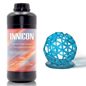 innicon 1kg 3d printer resin, flexible 405nm water washable rapid resin for lcd dlp 3d printing, high precision standard photopolymer water washable uv-curing liquid resin translucent blue