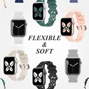 Wearlizer Thin Floral Lace Cutout Band Compatible with Apple Watch 38mm 40mm 41mm Stylish Women Silicone Sport Band Cute Feminine Hollow-Out Replacement Straps for iWatch SE Series 8/7/6/5/4/3/2/1