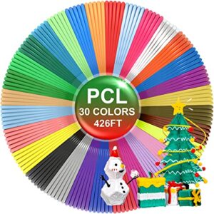 3d printing pen pcl filament 1.75mm refills,30 colors, each color 16.4 feet, total 492 feet, pack with 2 finger caps & 2 drawing guide book, high-precision diameter and safe refill