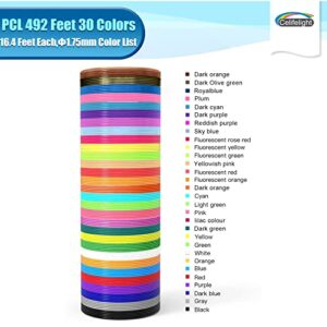 3D Printing Pen PCL Filament 1.75mm Refills,30 Colors, Each Color 16.4 Feet, Total 492 Feet, Pack with 2 Finger Caps & 2 Drawing Guide Book, High-Precision Diameter and Safe Refill