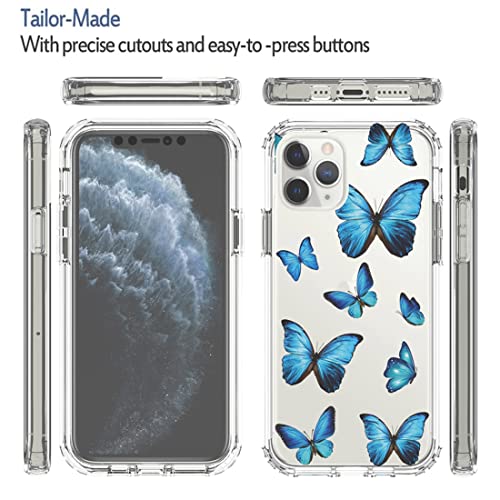 sidande Case for iPhone 11 Pro Max Case with Tempered Glass Screen Protector, Full Body Clear Floral TPU Slim Phone Protective Armor Cover for Apple iPhone 11 Pro Max 6.5" (Butterfly)