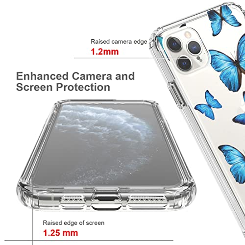 sidande Case for iPhone 11 Pro Max Case with Tempered Glass Screen Protector, Full Body Clear Floral TPU Slim Phone Protective Armor Cover for Apple iPhone 11 Pro Max 6.5" (Butterfly)