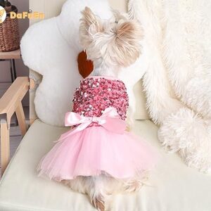 Dog Sweaters for Small Dogs Girl Winter Puppy Wedding Dress Cold Weather Pet Clothes Outfits Fleece Warm Doggie Apparel for Chihuahua Yorkie Teacup Clothing (Small, Pink)