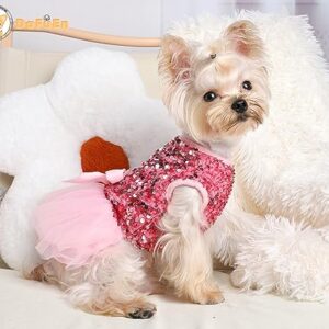 Dog Sweaters for Small Dogs Girl Winter Puppy Wedding Dress Cold Weather Pet Clothes Outfits Fleece Warm Doggie Apparel for Chihuahua Yorkie Teacup Clothing (Small, Pink)