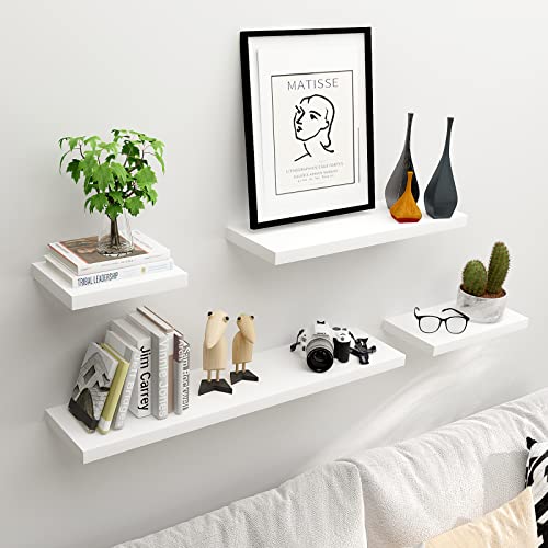 JOLLYMER White Flating Shelf for Living Room, Bedroom and Bathroom, Set of 2