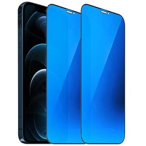 bwedxez 2 pack anti-blue privacy tempered glass suit for iphone 12 pro max mirror anti-spy screen protector anti-peeping film electroplated 9h hardness anti-scratch 6.7 inch (blue)