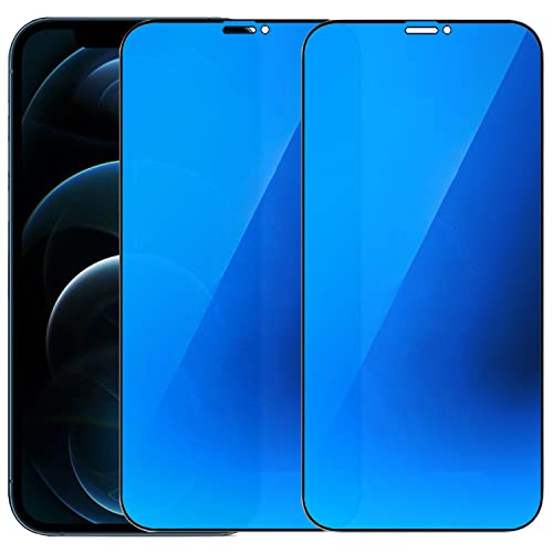 BWEDXEZ 2 Pack Anti-Blue Privacy Tempered Glass Suit for iPhone 12 Pro Max Mirror Anti-Spy Screen Protector Anti-Peeping Film Electroplated 9H Hardness Anti-scratch 6.7 inch (Blue)