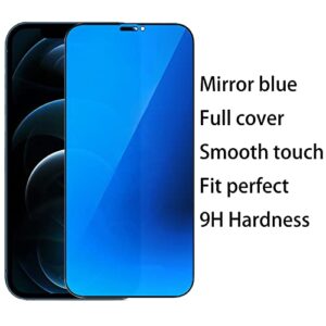BWEDXEZ 2 Pack Anti-Blue Privacy Tempered Glass Suit for iPhone 12 Pro Max Mirror Anti-Spy Screen Protector Anti-Peeping Film Electroplated 9H Hardness Anti-scratch 6.7 inch (Blue)
