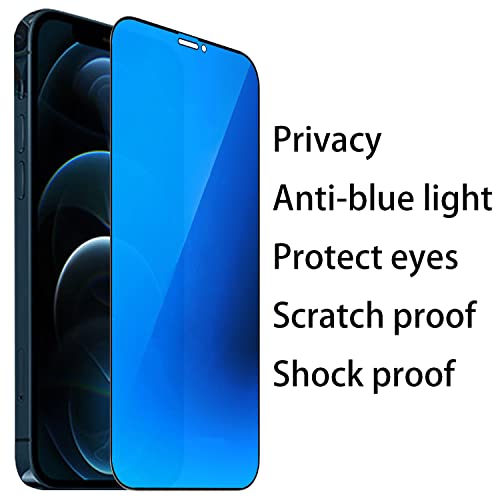 BWEDXEZ 2 Pack Anti-Blue Privacy Tempered Glass Suit for iPhone 12 Pro Max Mirror Anti-Spy Screen Protector Anti-Peeping Film Electroplated 9H Hardness Anti-scratch 6.7 inch (Blue)