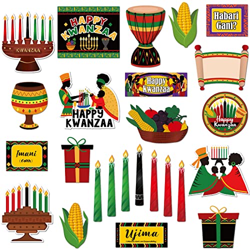 25 Pcs Kwanzaa Ornaments Classroom Bulletin Border Decoration Happy Kwanzaa Cutouts with Adhesive Dot African Heritage Holiday Kwanzaa Decorations for African Party Home Classroom Office Decorations