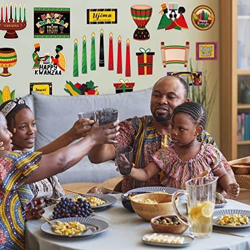 25 Pcs Kwanzaa Ornaments Classroom Bulletin Border Decoration Happy Kwanzaa Cutouts with Adhesive Dot African Heritage Holiday Kwanzaa Decorations for African Party Home Classroom Office Decorations