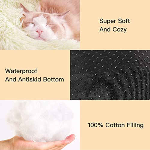 Foscvfu 24Inch Calming Cat Bed, Small Dog Cute Donut, Machine Washable, Soft Fluff Anti Anxiety Puppy Sofas, Fluffy Kitten Indoor Heating Animal House Cushion