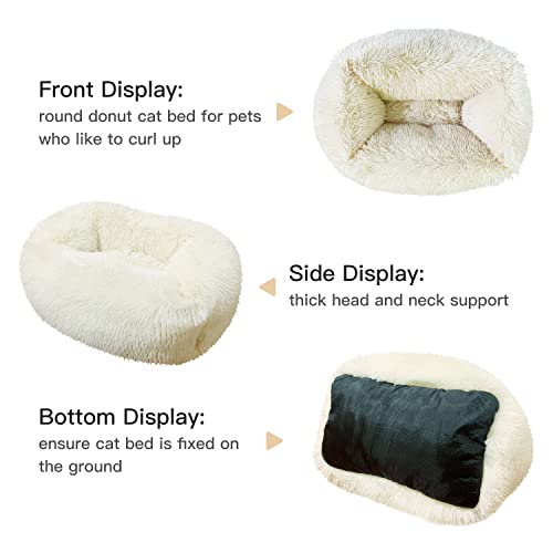 Foscvfu 24Inch Calming Cat Bed, Small Dog Cute Donut, Machine Washable, Soft Fluff Anti Anxiety Puppy Sofas, Fluffy Kitten Indoor Heating Animal House Cushion