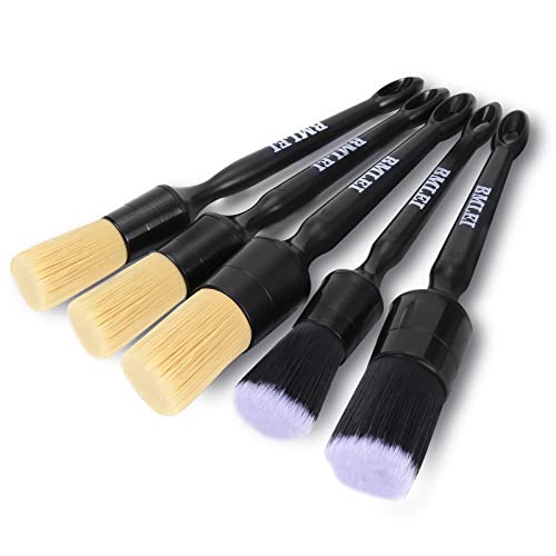 BMLEI 5pcs Car Detailing Brushes Set, Boars Hair Auto Car Detail Brush Kit No Scratch, Ultra Soft Car Duster Brushes Perfect for Interior, Exterior Cleaning, Wheels,Tires,Leather Seats…