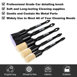 BMLEI 5pcs Car Detailing Brushes Set, Boars Hair Auto Car Detail Brush Kit No Scratch, Ultra Soft Car Duster Brushes Perfect for Interior, Exterior Cleaning, Wheels,Tires,Leather Seats…