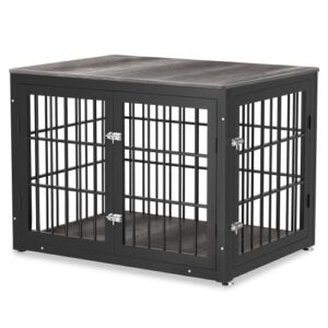 rehomerance heavy duty dog crate furniture for large and medium dogs, decorative pet house end table, wooden cage kennel furniture indoor, gray