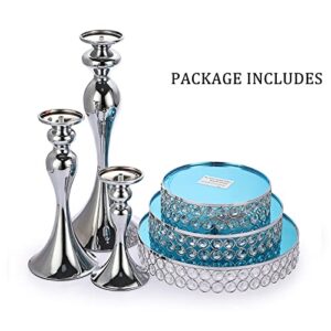 ELLDOO Set of 3 Crystal Wedding Cake Stands, 8/10/12 Inch Silver Round Cake Display Stand Pedestal, Metal Cupcake Stand Dessert Stand for Parties Birthday Baking Party Baby Showers Anniversary