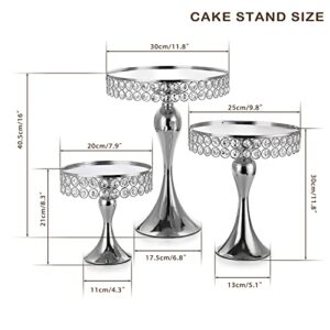 ELLDOO Set of 3 Crystal Wedding Cake Stands, 8/10/12 Inch Silver Round Cake Display Stand Pedestal, Metal Cupcake Stand Dessert Stand for Parties Birthday Baking Party Baby Showers Anniversary